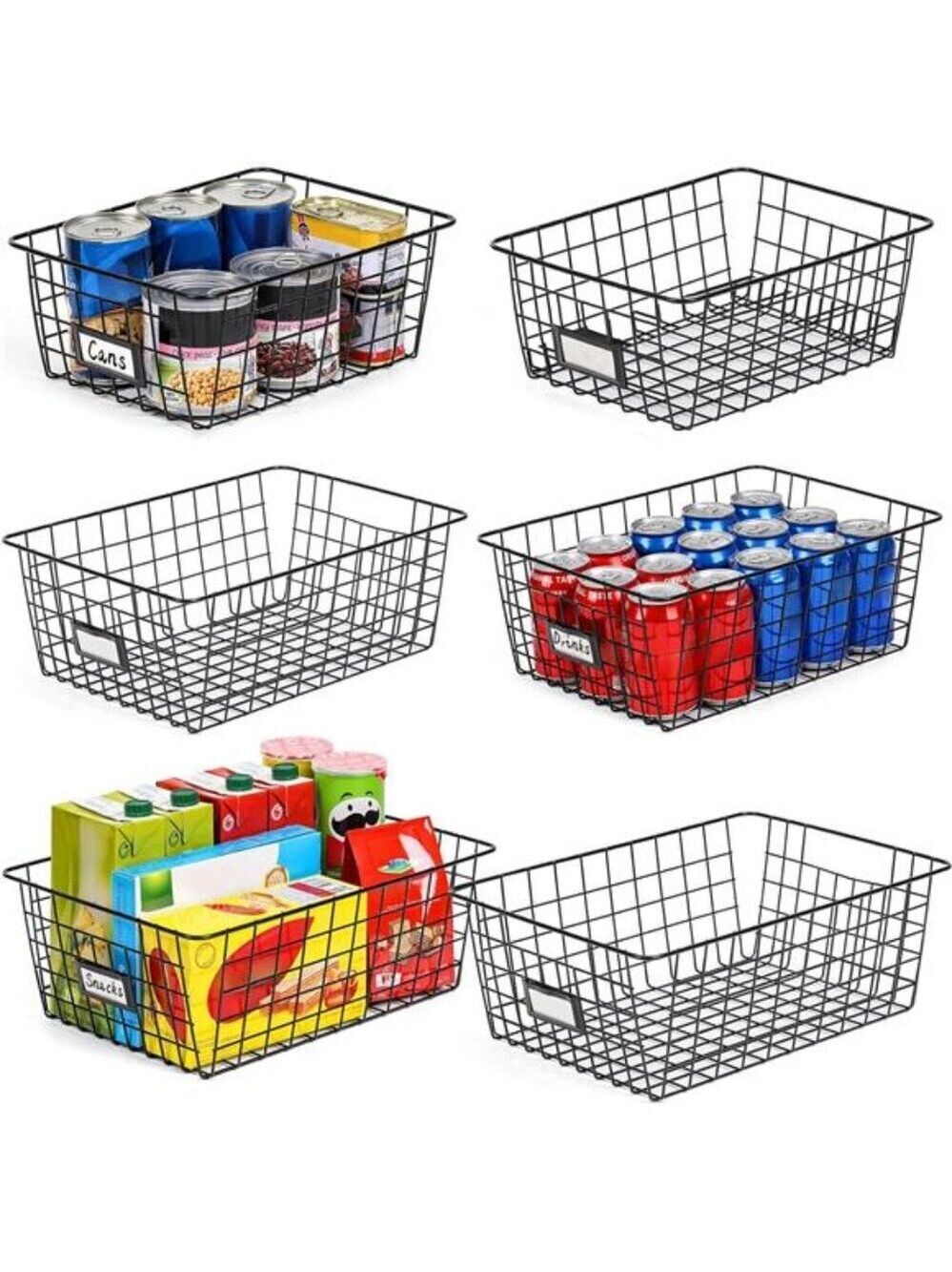 Wire Storage Baskets Set of 6 Kitchen Pantry Organizer Bathroom Cabinet Shelf